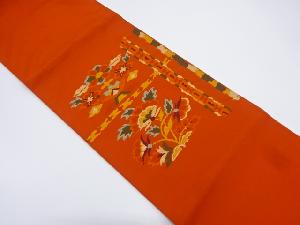 リサイクル　幾何学に花更紗模様織り出し開き名古屋帯（額縁仕立て）